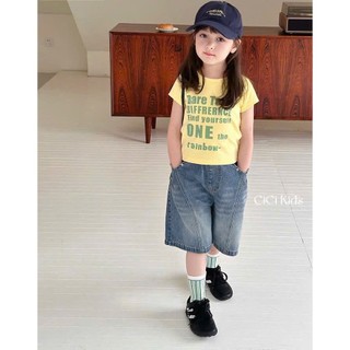 [B&G] Sét bộ áo thin chữ vàng kèm quần jean lững ống rộng năng động cá tính cho bé gái