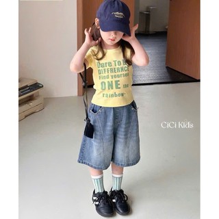 [B&G] Sét bộ áo thin chữ vàng kèm quần jean lững ống rộng năng động cá tính cho bé gái