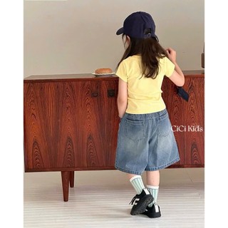 [B&G] Sét bộ áo thin chữ vàng kèm quần jean lững ống rộng năng động cá tính cho bé gái