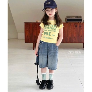 [B&G] Sét bộ áo thin chữ vàng kèm quần jean lững ống rộng năng động cá tính cho bé gái