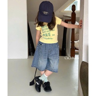 [B&G] Sét bộ áo thin chữ vàng kèm quần jean lững ống rộng năng động cá tính cho bé gái