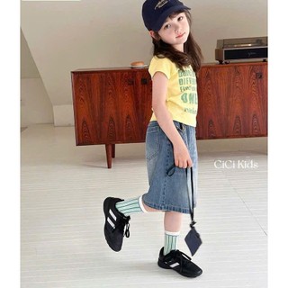 [B&G] Sét bộ áo thin chữ vàng kèm quần jean lững ống rộng năng động cá tính cho bé gái