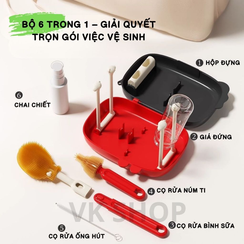 Bộ Dụng Cụ Cọ Rửa Bình Sữa Có Hộp – Nhỏ Gọn, Tiện Mang Đi, Phù Hợp Mẹ Bỉm Sữa