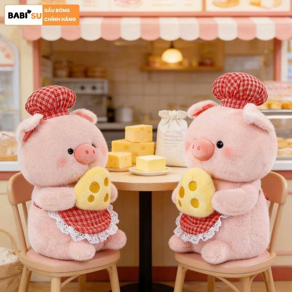 Gấu Bông Heo Đầu Bếp Phô Mai Lông Tơ Non Cao Cấp Làm Quà Tặng Sinh Nhật Cho Bé,Bạn Gái