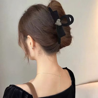 kẹp tóc nơ bọc nhung đính trái tim đá