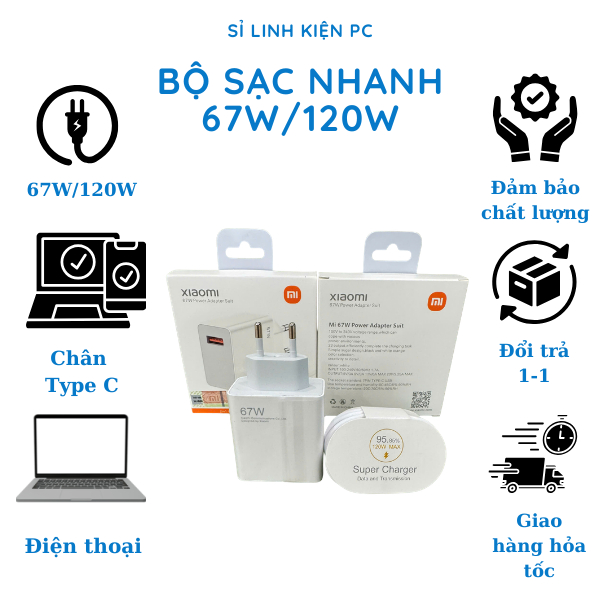 Bộ Sạc Siêu Nhanh 67W/120W - Mi Super Charger Siêu Nhanh, Sạc Báo MAX Vàng Và Thập Phân Phần % Pin