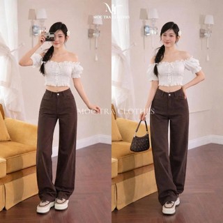 Quần jean nâu Loại 1 chuẩn w.e dáng suông dài trẻ trung, quần bò nữ basic rẻ đẹp