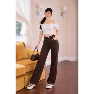 Quần jean nâu Loại 1 chuẩn w.e dáng suông dài trẻ trung, quần bò nữ basic rẻ đẹp