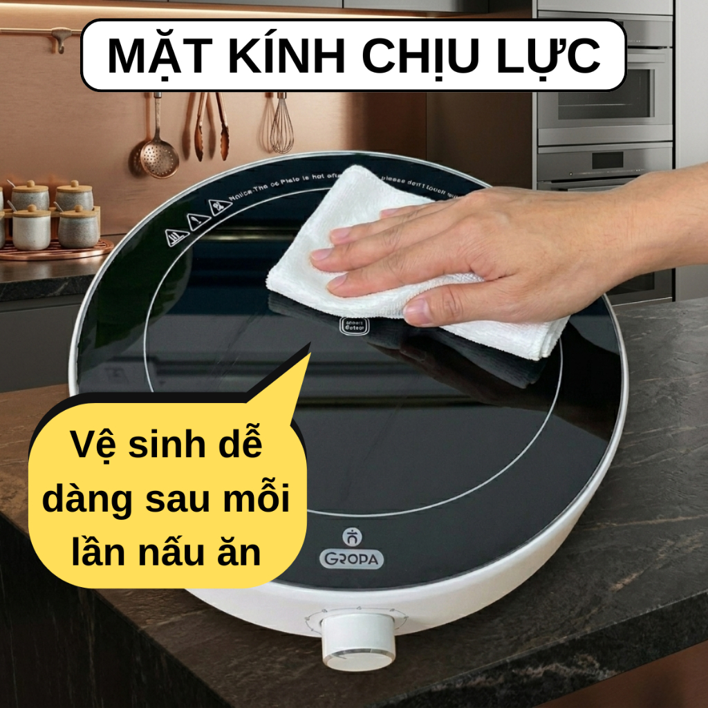Bếp từ đơn GROPA công suất lớn 2200W, bếp điện từ nhỏ gọn nấu ăn cực nhanh, mặt kính vệ sinh dễ dàng