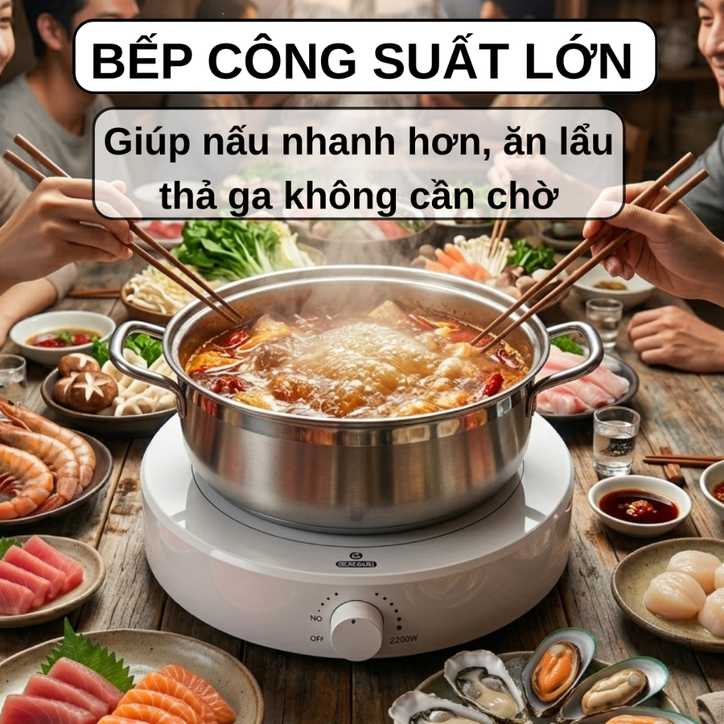 Bếp từ đơn GROPA công suất lớn 2200W, bếp điện từ nhỏ gọn nấu ăn cực nhanh, mặt kính vệ sinh dễ dàng