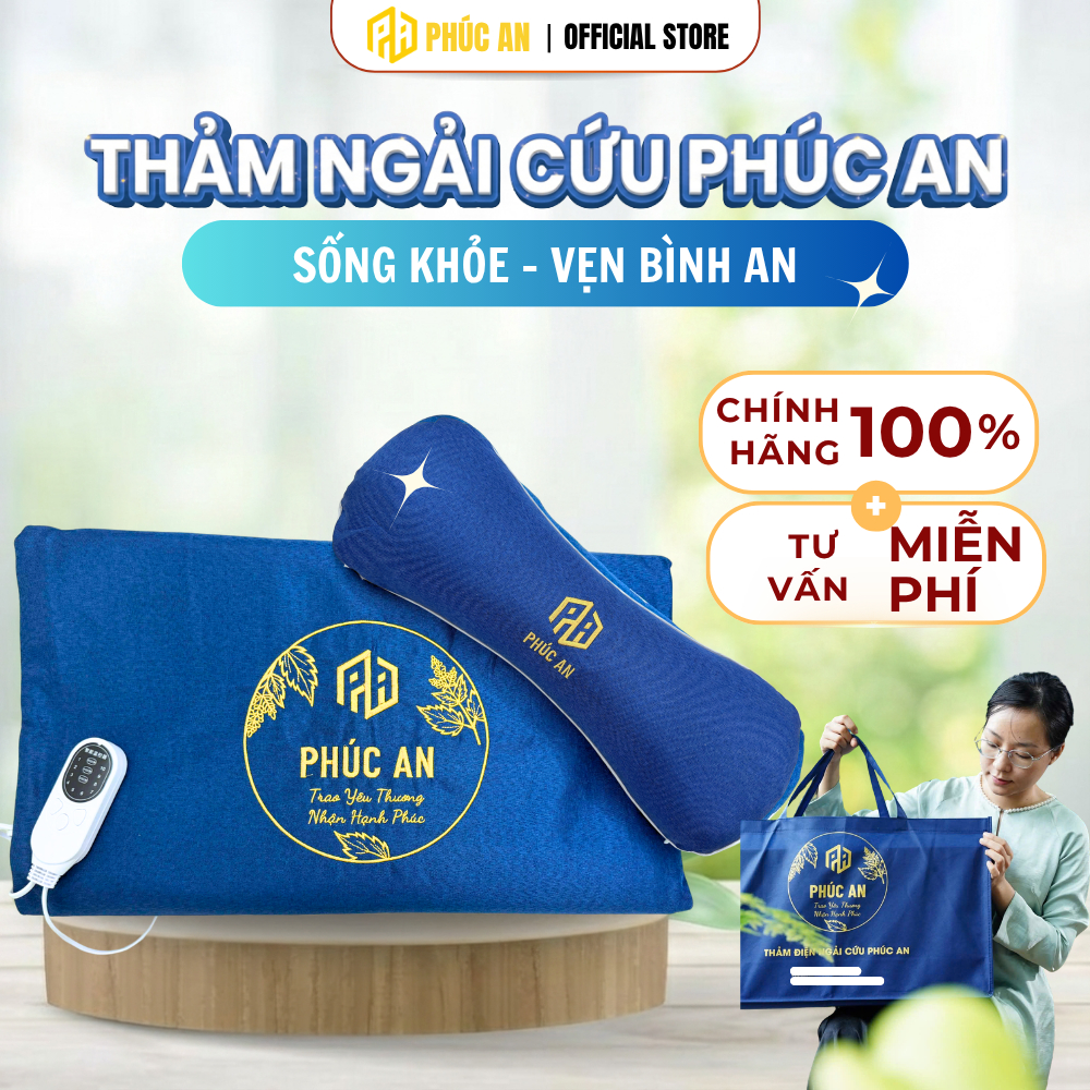 [TẶNG GỐI] Thảm Điện Ngải Cứu Phúc An Giữ Ấm An Toàn & Tiện Lợi Giảm Đau Lưng Lạnh Bụng Chất Liệu Ngải Cứu 100%