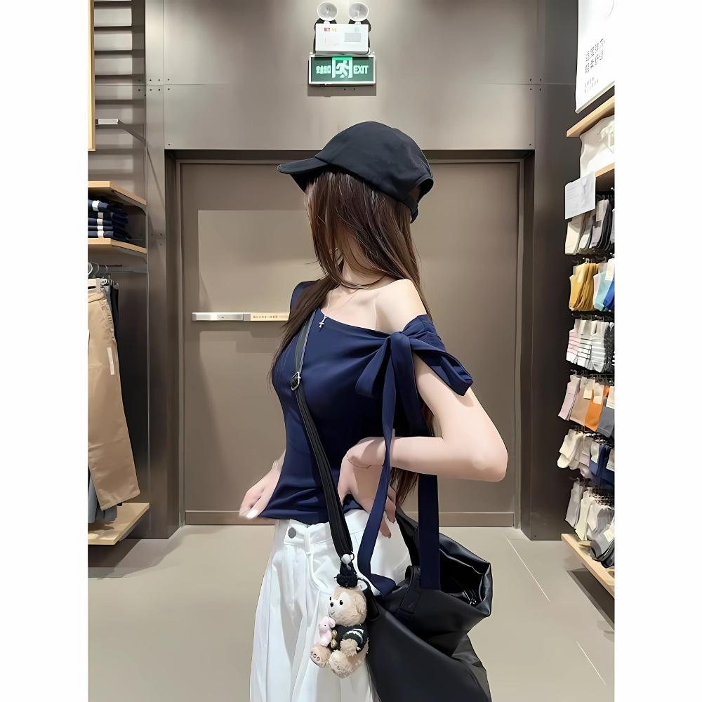 Áo Thun Nữ Trễ Vai Ôm Body Thắt Nơ Chất Cotton Mịn Co Dãn 4 Chiều BYJANE - 666