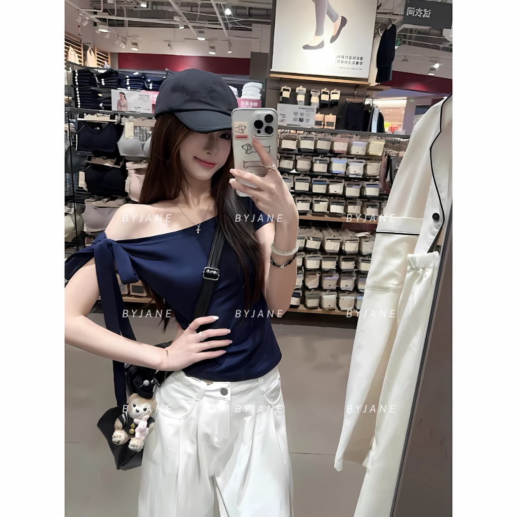 Áo Thun Nữ Trễ Vai Ôm Body Thắt Nơ Chất Cotton Mịn Co Dãn 4 Chiều BYJANE - 666