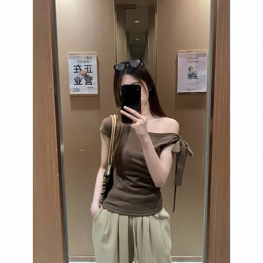 Áo Thun Nữ Trễ Vai Ôm Body Thắt Nơ Chất Cotton Mịn Co Dãn 4 Chiều BYJANE - 666