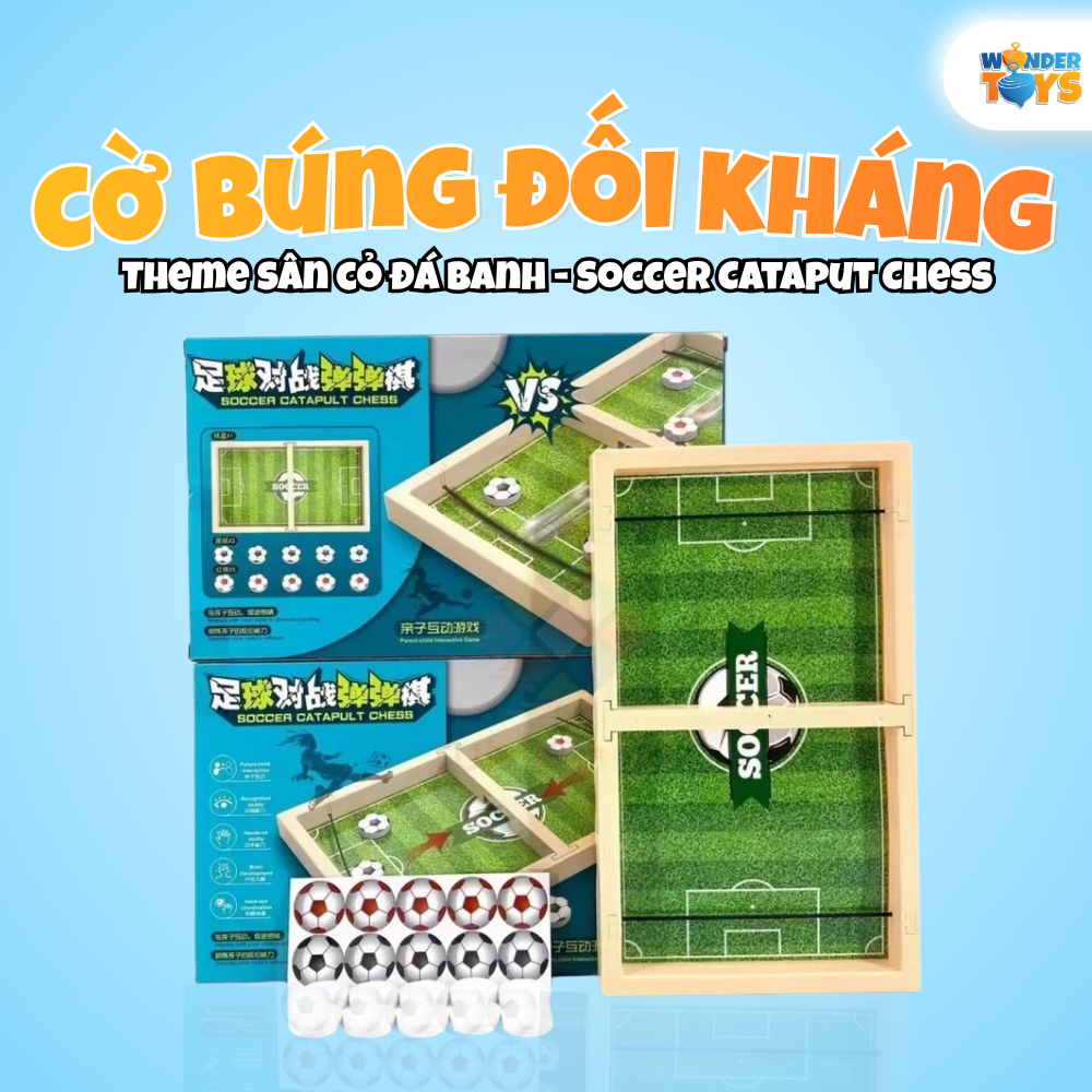Cờ búng xuyên lỗ đối kháng bằng nhựa cao cấp sân cỏ đá banh, đồ chơi giải trí tương tác WonderToysVN