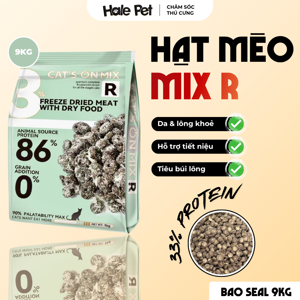 [BAO 9KG] Hạt cho mèo CAT'S ON MIX R - TOPPING ruốc sấy, Không độn ngũ cốc, Cho mèo mọi lứa tuổi