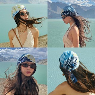 Khăn Bandana nữ đội đầu vuông kích thước 68x68 cm phong cách retro khăn quàng cổ phong cách hiphop vải dệt xương cá