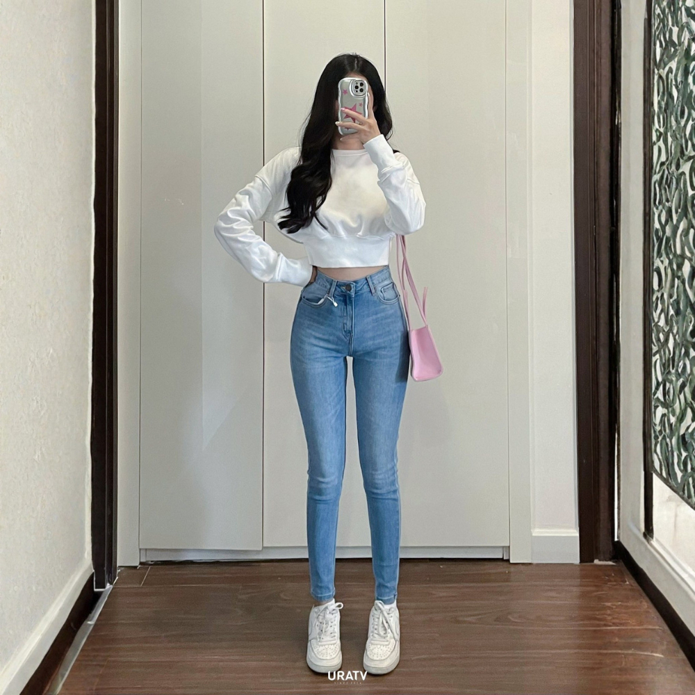 Quần Jean Skinny Nữ Dáng Ôm MIAA Lưng Siêu Cao Trơn Basic  , quần bò ống bó co giãn form dài phong cách trẻ trung | BigBuy360 - bigbuy360.vn