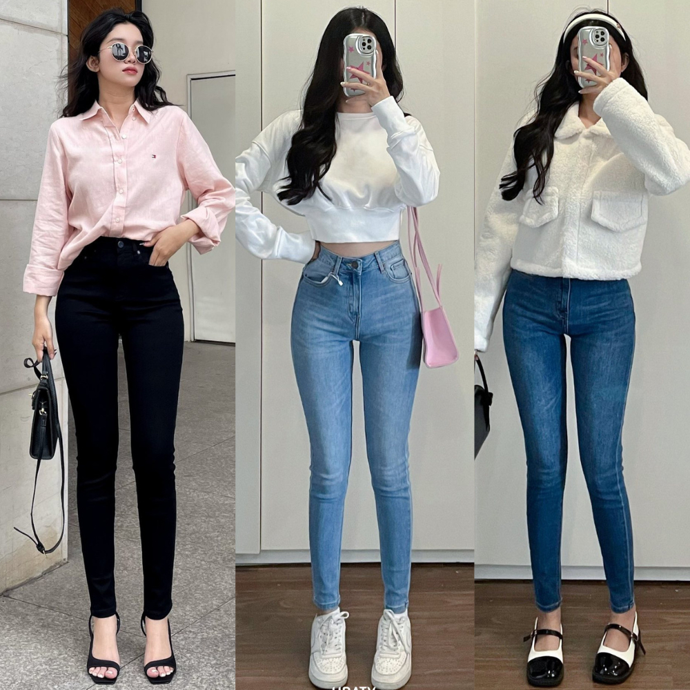 Quần Jean Skinny Nữ Dáng Ôm MIAA Lưng Siêu Cao Trơn Basic  , quần bò ống bó co giãn form dài phong cách trẻ trung | BigBuy360 - bigbuy360.vn