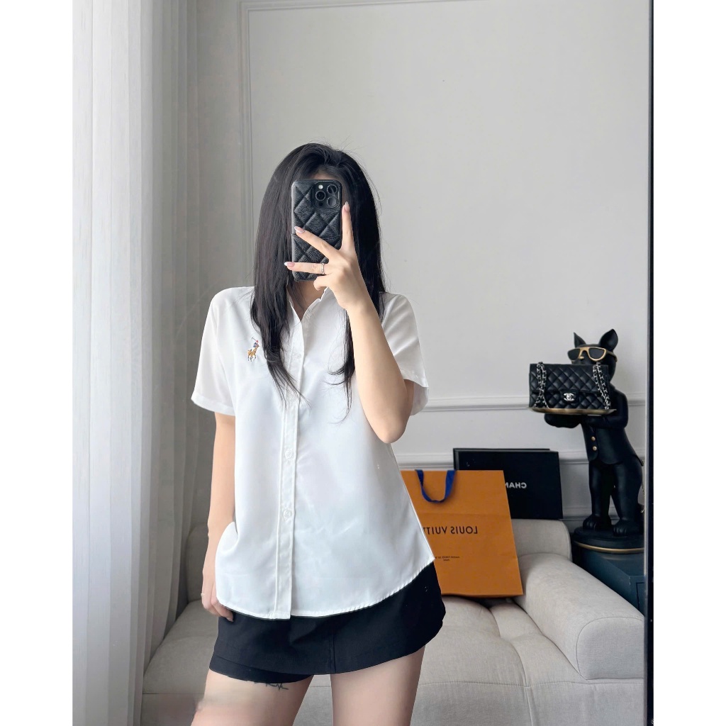 Áo sơ mi nữ GUMIN thiết kế áo thêu logo ngực sang chảnh, áo sơ mi công sở nữ basic thanh lịch
