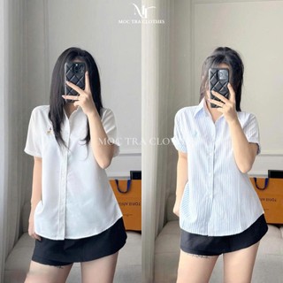 Áo sơ mi ngắn tay Loại 1 thêu logo ngực cao cấp, áo công sở nữ basic trẻ trung sang chảnh