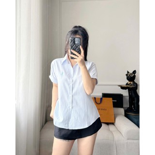 Áo sơ mi ngắn tay Loại 1 thêu logo ngực cao cấp, áo công sở nữ basic trẻ trung sang chảnh