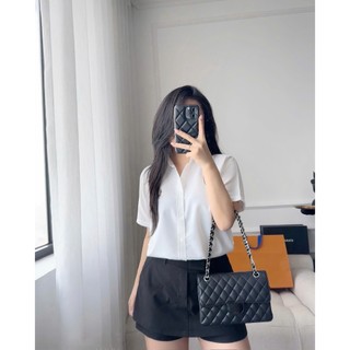 Áo sơ mi ngắn tay Loại 1 thêu logo ngực cao cấp, áo công sở nữ basic trẻ trung sang chảnh