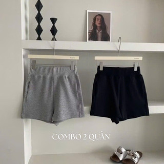 ￼[ Combo 2 quần ] Quần short nỉ ép nữ kiểu dáng thể thao, cạp chun co dãn, chất vải dày dặn mịn đẹp