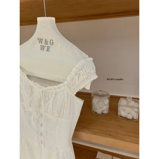 𝐏𝐡𝐢𝐞𝐧 𝐖𝐆𝐖𝐄 | (Sẵn) w8969 Váy Thô Thêu Hoa Chỉ Chun Nhún Trễ Vai Ôm Xoè