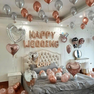 Set Bóng Bay Màu Bạc Hottrend Trang Trí Phòng Cưới Tân Hôn Lãng Mạn Tặng Đồ Bơm Băng Dính