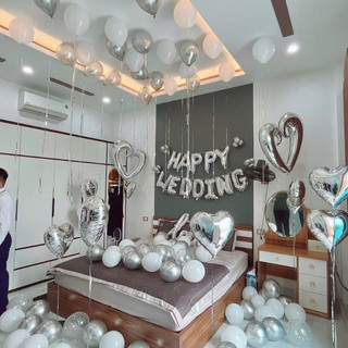 Set Bóng Bay Màu Bạc Hottrend Trang Trí Phòng Cưới Tân Hôn Lãng Mạn Tặng Đồ Bơm Băng Dính