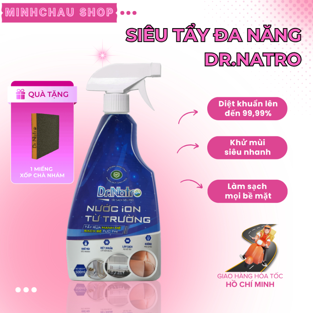 Nước tẩy đa năng Dr. Natro 500ml, Làm Sạch Bề Mặt, Loại Bỏ Mùi Hôi, Khử Khuẩn