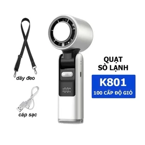 Quạt Sò Lạnh K801 Mini Có Màn Hình LED Sạc USB Gập Gọn Cầm Tay Để Bàn Gió Mạnh Làm Mát Nhanh