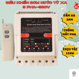 Công tắc điều khiển từ xa 3 pha 380V chống mất pha 10kW RF 315MHz tầm xa 3km điều khiển máy bơm motor