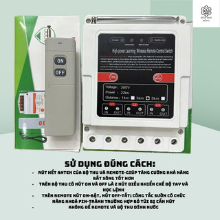 Công tắc điều khiển từ xa 3 pha 380V chống mất pha 10kW RF 315MHz tầm xa 3km điều khiển máy bơm motor