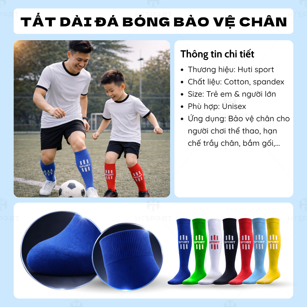 Tất Dài Đá Bóng Người Lớn & Trẻ Em, Vớ Cổ Cao Bảo Vệ Chân Đá Banh Sân Cỏ Thể Thao Nhiều Màu