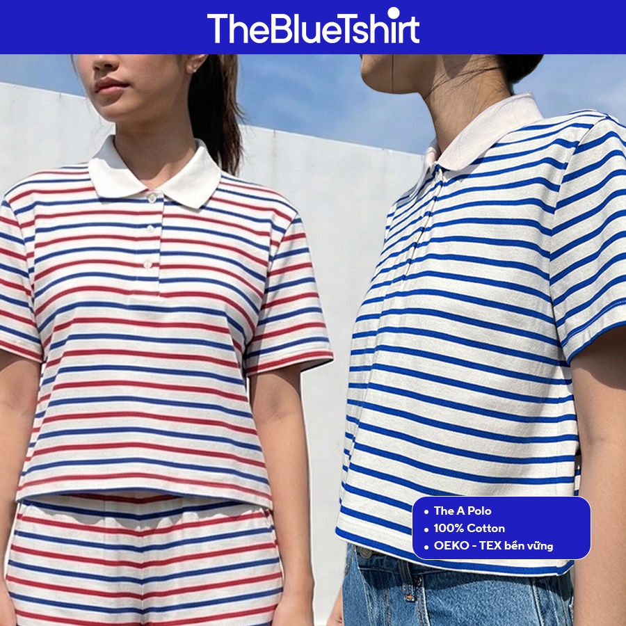 TheBlueTshirt - Áo polo kẻ sọc tay ngắn phom relax cho nữ - The A Polo Signature Stripe