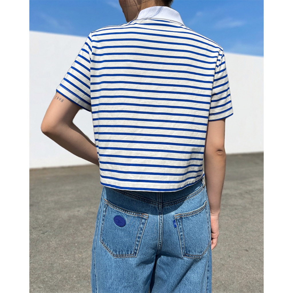 TheBlueTshirt - Áo polo kẻ sọc tay ngắn phom relax cho nữ - The A Polo Signature Stripe
