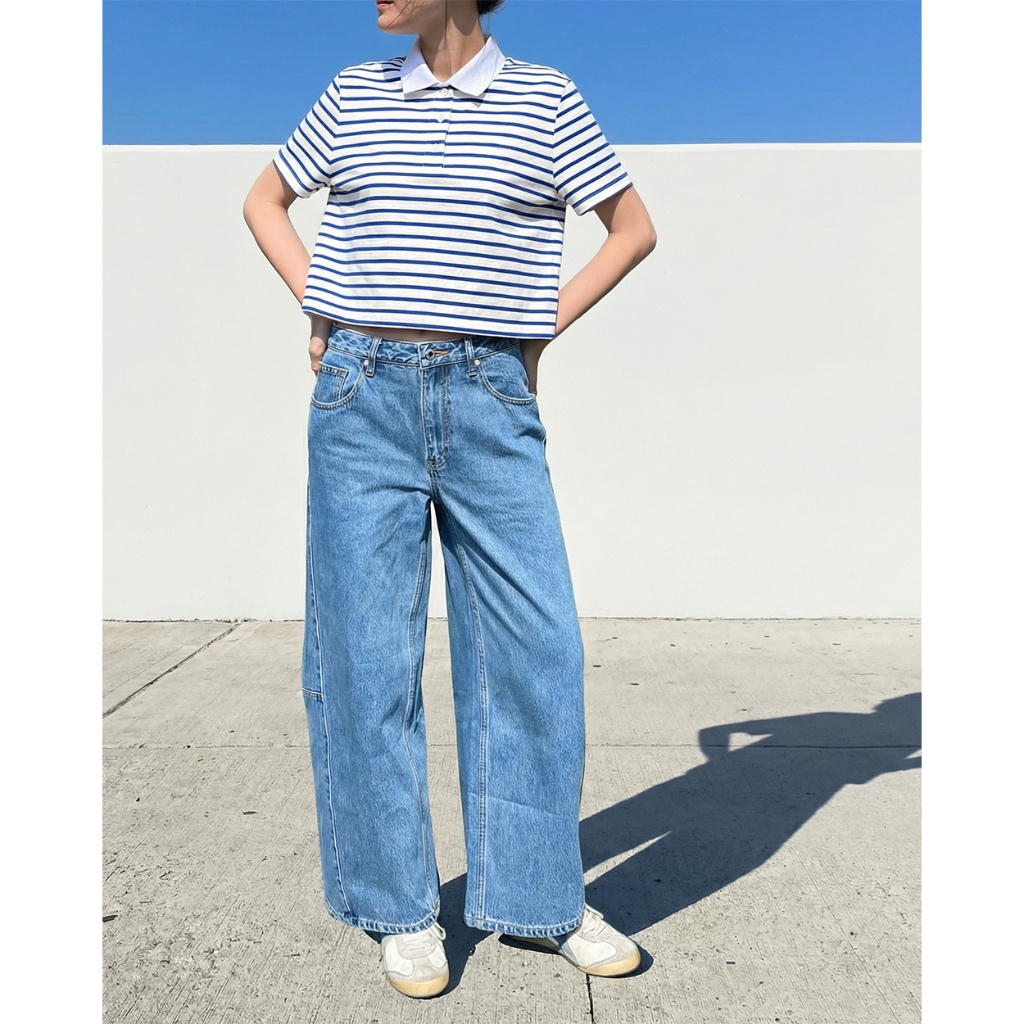TheBlueTshirt - Áo polo kẻ sọc tay ngắn phom relax cho nữ - The A Polo Signature Stripe