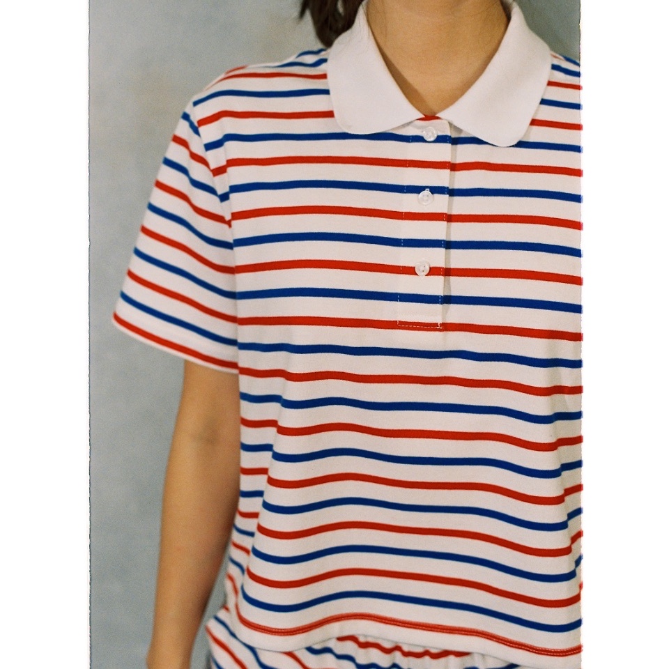 TheBlueTshirt - Áo polo kẻ sọc tay ngắn phom relax cho nữ - The A Polo Signature Stripe
