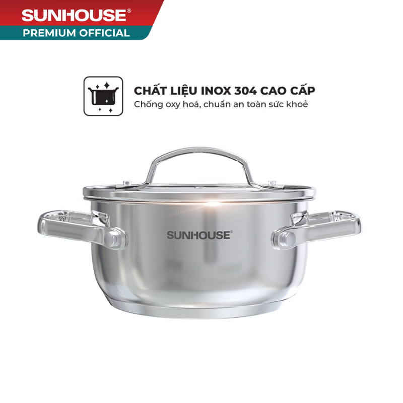 Bộ nồi Inox 304 Sunhouse Healthy SHG605 - Gồm 3 nồi size 16,20,24cm -Đáy từ 3 lớp - Inox 304