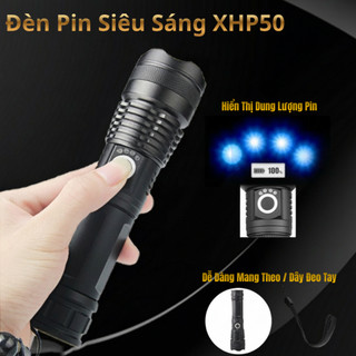 Đèn Pin Siêu Sáng XHP50 Proki Chính Hãng Zoom Xa, Chống Nước, Sạc USB, Pin 18650/26650, Đèn Cầm Tay Đi Đêm Ngoài Trời
