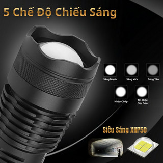 Đèn Pin Siêu Sáng XHP50 Proki Chính Hãng Zoom Xa, Chống Nước, Sạc USB, Pin 18650/26650, Đèn Cầm Tay Đi Đêm Ngoài Trời