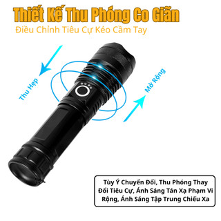 Đèn Pin Siêu Sáng XHP50 Proki Chính Hãng Zoom Xa, Chống Nước, Sạc USB, Pin 18650/26650, Đèn Cầm Tay Đi Đêm Ngoài Trời
