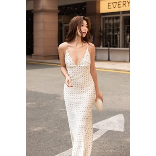 V49 - Mina Dress - Váy lụa dáng đuôi cá họa tiết chấm bi 2 lớp - VSECRET