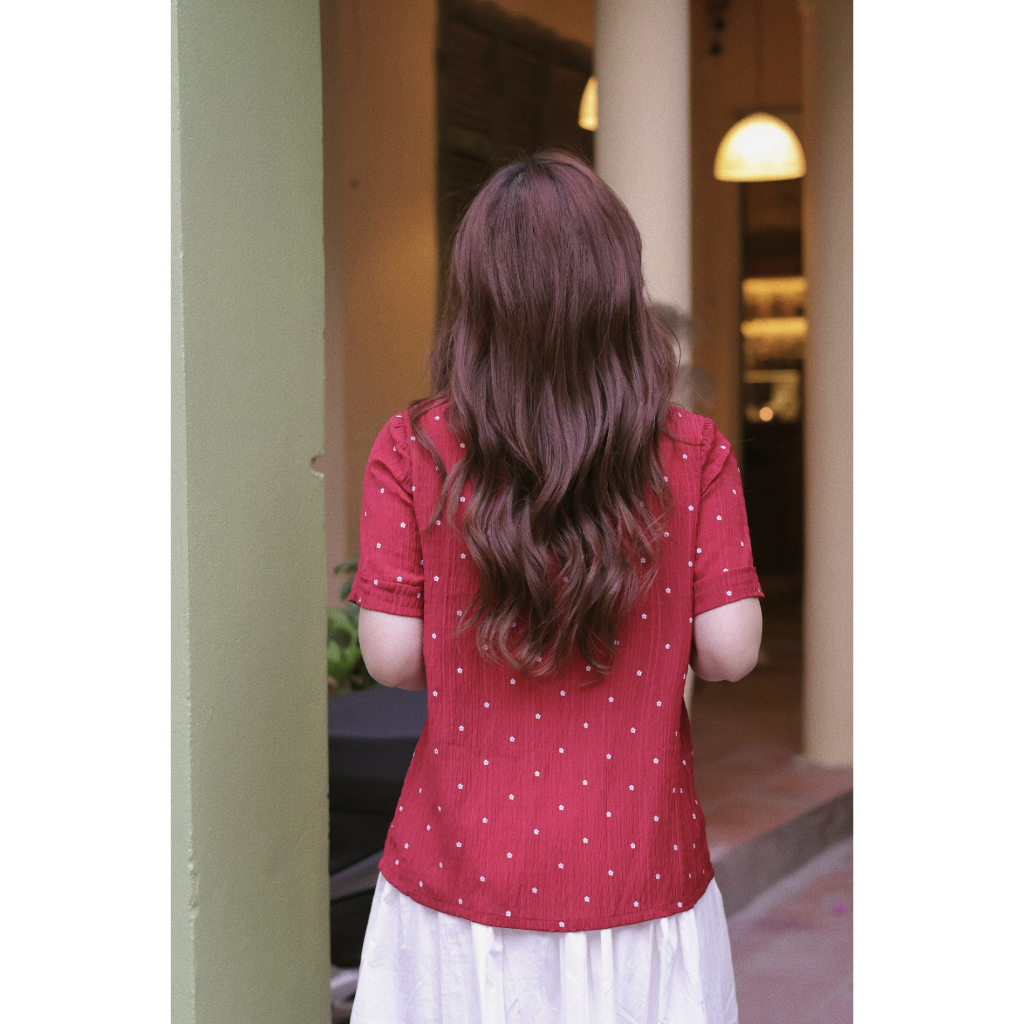 Áo Sơ Mi Nữ Dáng Vest Cổ V Màu Đỏ Hoa Nhí HAAN Design SM2638