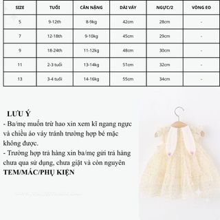 Váy bé gái tai thỏ 9th-3 tuổi vải voan mỏng nhẹ thoáng mát mùa hè đầm trẻ em phong cách Hàn D1278
