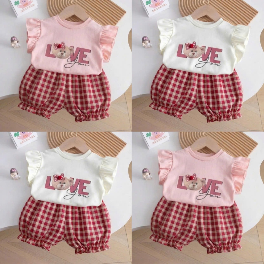 7-20kg.Bộ quần áo xinh cho bé gái, họa tiết in hình chữ love,chất vải cotton mềm mịn thấm hút mồ hôi.M69