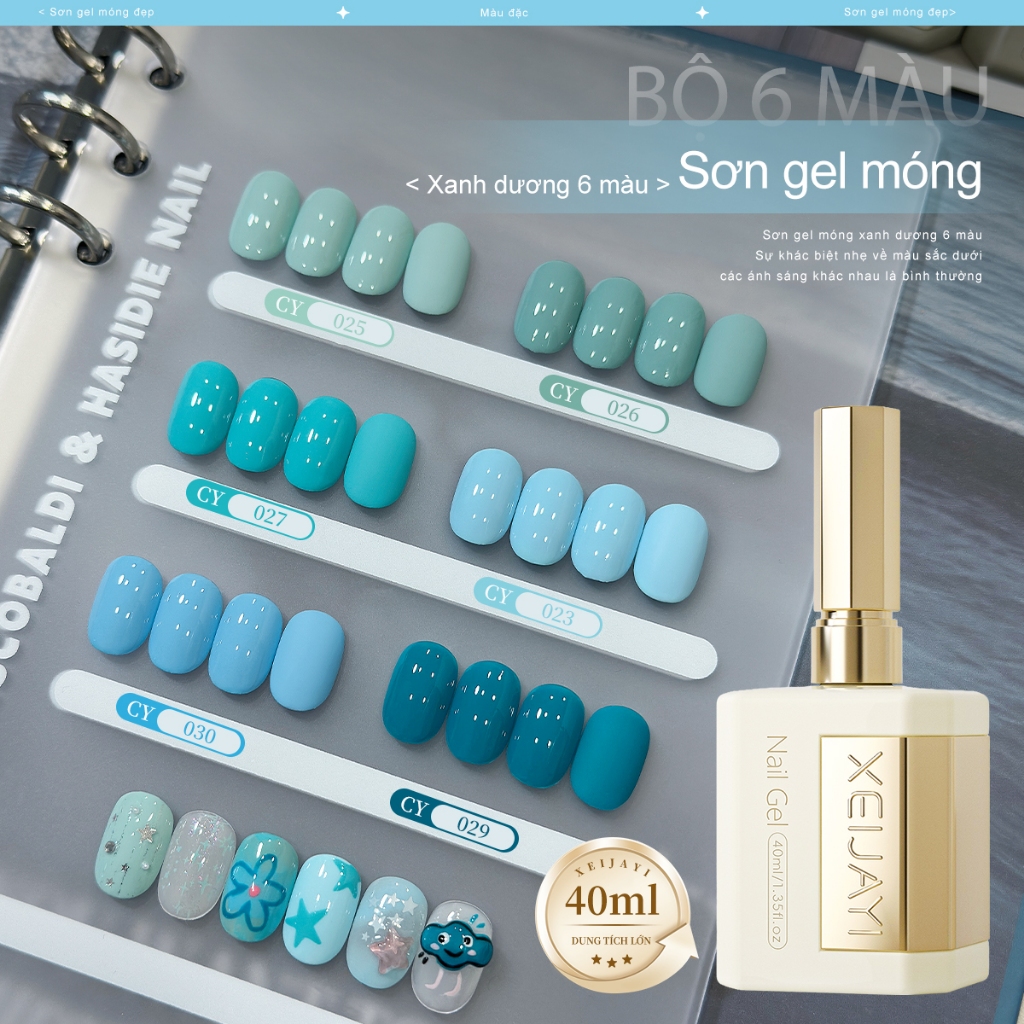 XEIJAYI 40ml - Sơn móng tay dạng gel màu xanh bạc hà và xanh công, rực rỡ và bền màu, phù hợp cho mọi mùa.