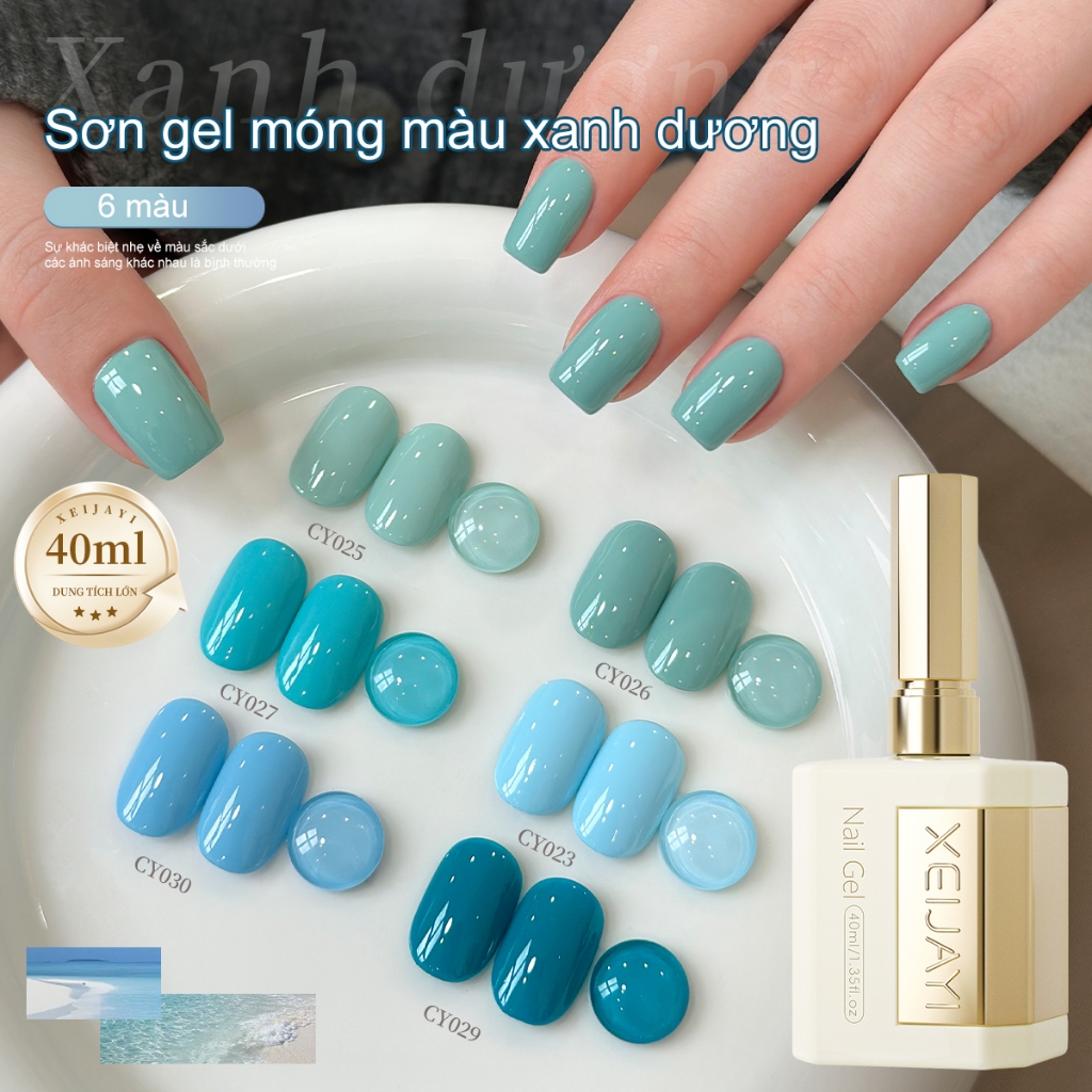 XEIJAYI 40ml - Sơn móng tay dạng gel màu xanh bạc hà và xanh công, rực rỡ và bền màu, phù hợp cho mọi mùa.